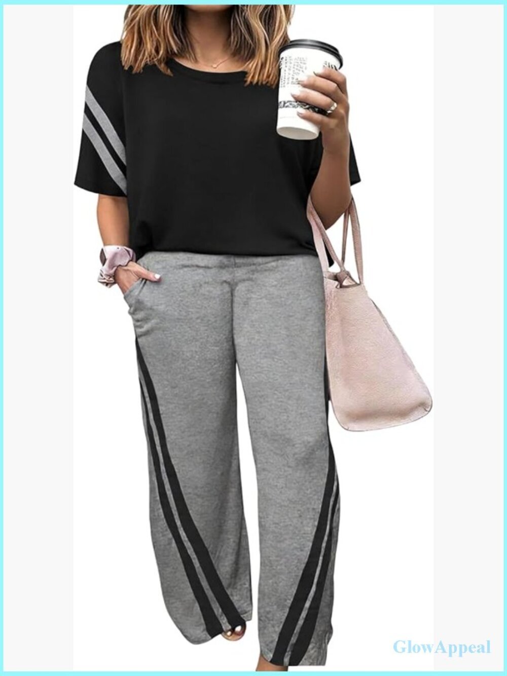 Plus Size 2 Piece Lounge Set Short Sleeve Wide Leg Tracksuit